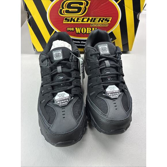 Men\'s 9.5 Skechers Work Slip-ins Cankton Steel Toe Shoes Boots Comfort All Black main image 4